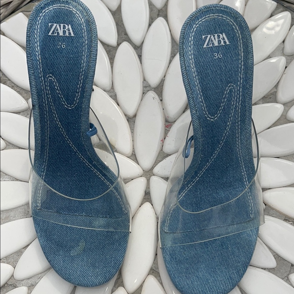 Zara Blue Mules Sleek Minimalist Design Size 36 pre loved excellent condition